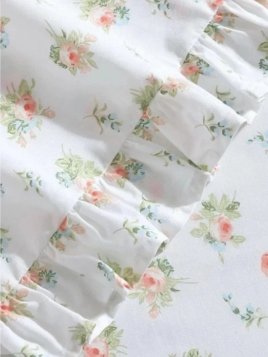 Laura Ashley ~ Apricot & White Ruffle Pillowcase Pair Standard ~100% Cotton