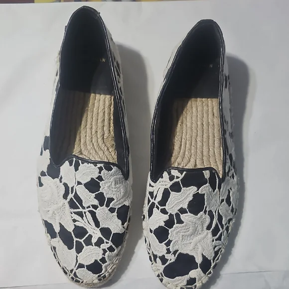 Cole Haan Black and White Lace Espadrilles