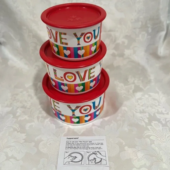 NEW Tupperware I Love You Colorful Stacking Canisters 3 piece set  (LAST one)