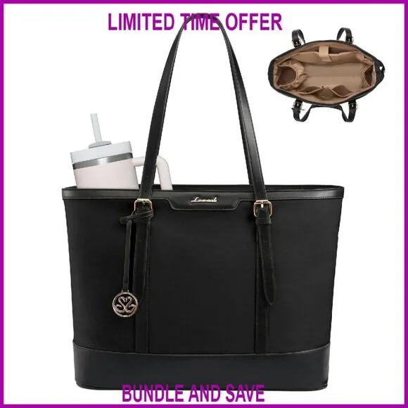 Large 17.3 Inch Laptop Tote Bag with Cup Holder & Adjustable Handle