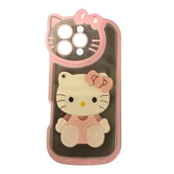 Hello Kitty inspired Glitter Phone Case – Pink Clear over w/ 3D Charm