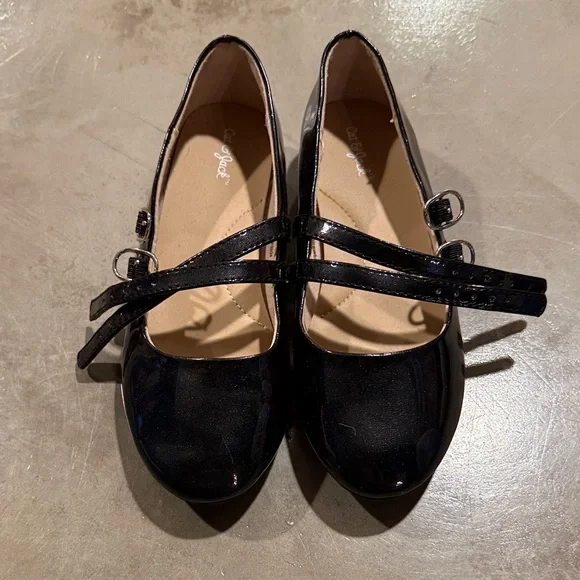 Cat & Jack Shiny Black Dress Shoes with Buckle Straps