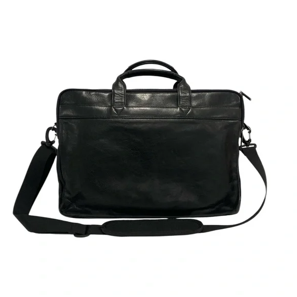 Bellino Nero Black Genuine Leather Full Size Laptop Briefcase Bag - Like New