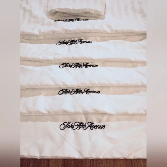Saks Fifth Avenue Luxury Embroidered  White Stripe Pillowcases  Set of Six