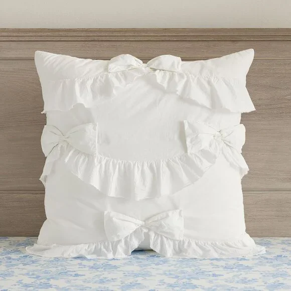 LoveShackFancy x Pottery Barn Ruffle Bow EURO Square Sham Pillow Cover Ivory New
