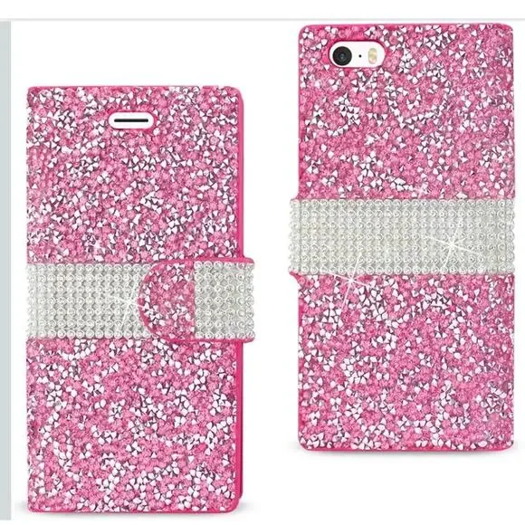iPhone 7 plus 8 plus pink and white glitter wallet phone case NIB
