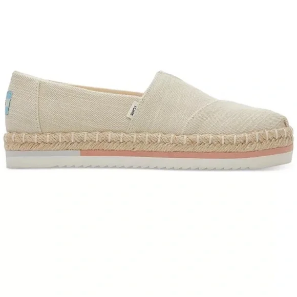 TOMS Alpargata Platform Espadrille Slip On Shoes Beige Womens Size 9.5W NEW
