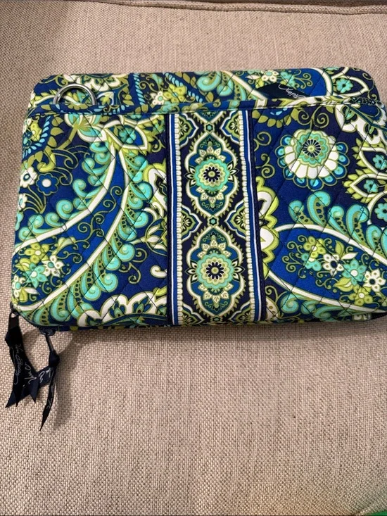Vera Bradley Navy, Teal & Lime Floral Paisley Quilted Laptop Case