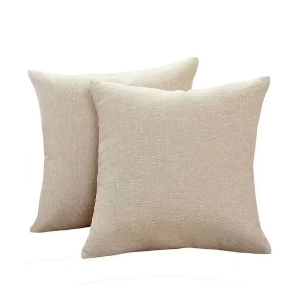 NEW 2 Linen Blend Decorative Throw Pillow Covers 18” 2 (Beige)
