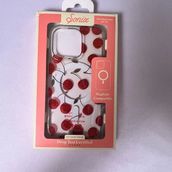 Sonix iPhone 16 Pro Case Cherry On Top MagSafe Red Glitter Fruit NEW