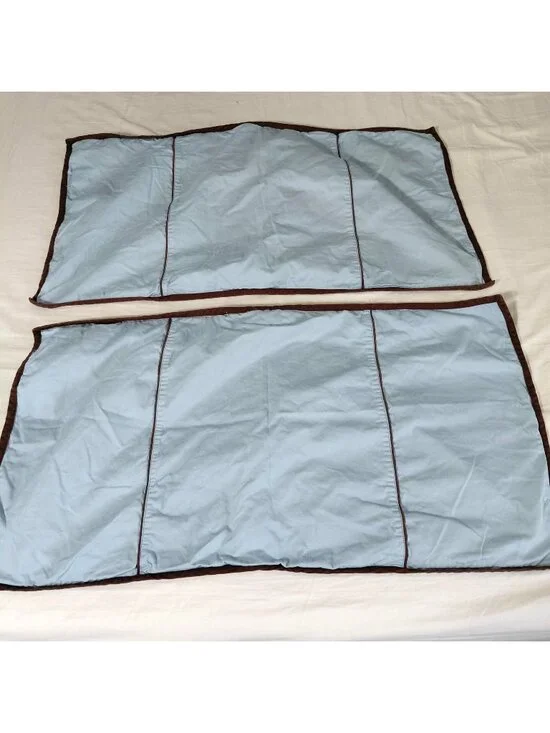 Nautica Home King Pillow Shams Set 2 Blue Brown Trim Cotton Reversible Button