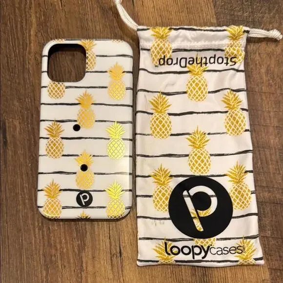 Loopy Case iPhone 12pro Pineapple Design Phone Case - White‎ and Gold
