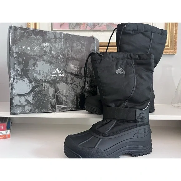 New! Nortiv 8 Men's Tall Winter Snow Boots QUEBEC Black Waterproof Mens 11