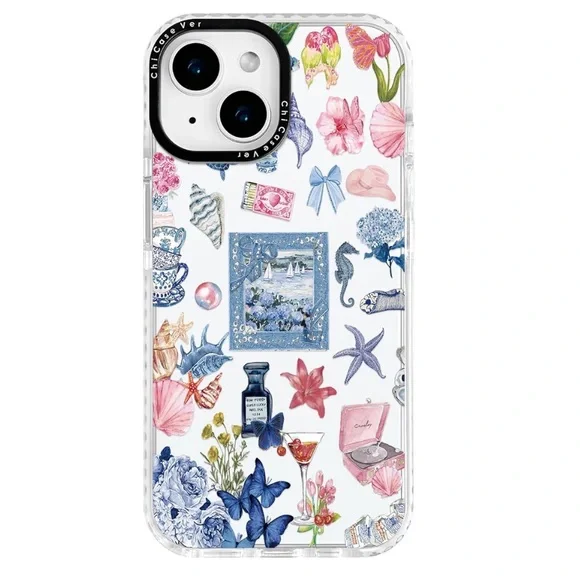NEW $42 ChiCaseVer iPhone 15 Clear Case Coastal Cowgirl Vintage Collage Pattern