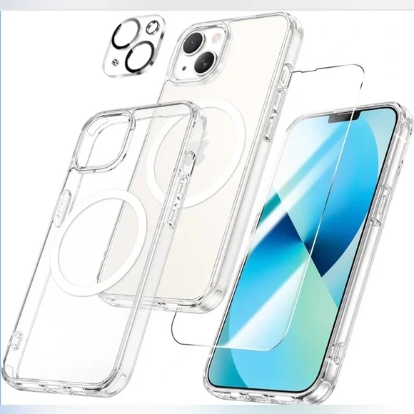 iPhone 13 Clear Case Tempered Glass Screen Protector Camera Lens Protection Set