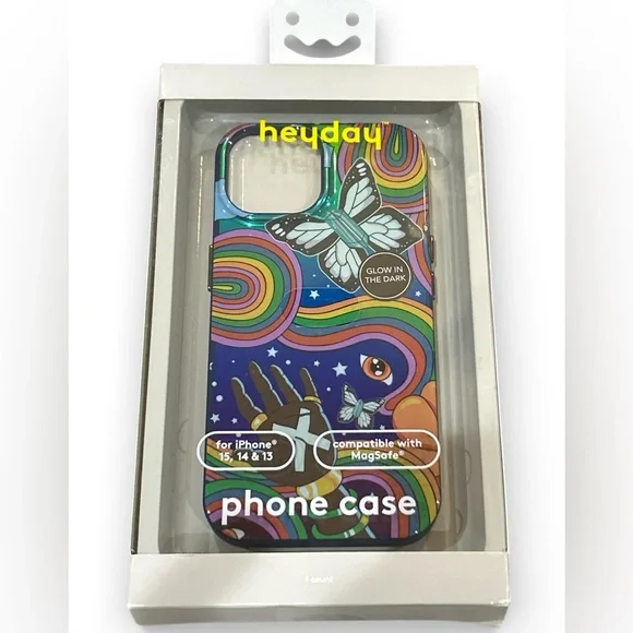 Glow in Dark Butterfly Case iPhone 13 14 15 MagSafe Compatible Multicolor Swirl
