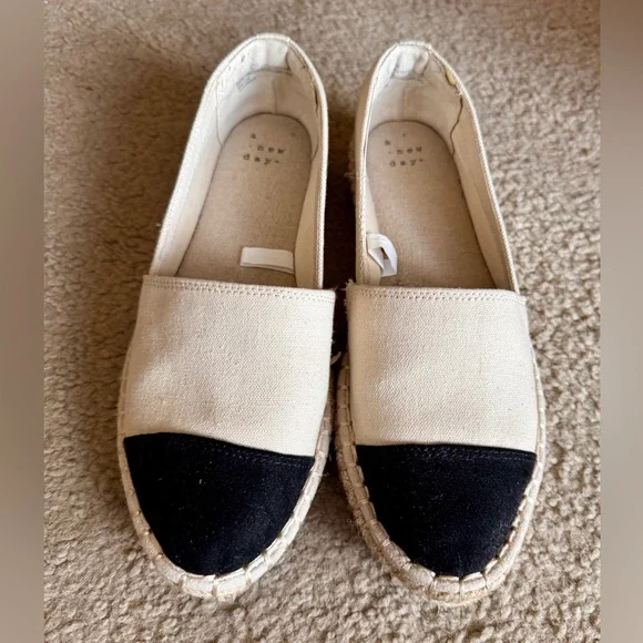 Target's Women's A New Day cream colored black tip espadrilles