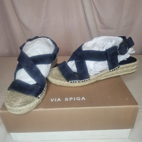 Via Spiga Marlin Blue Platform Adjustable Strap Espadrille Sz 9 NWT Retail $195