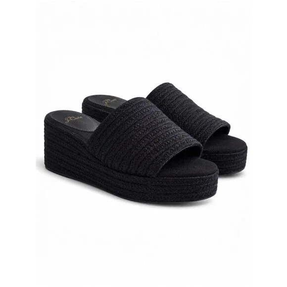 J.Crew Espadrille Platform Slide Sandals Black Size 9 Braided Wedge Minimalist