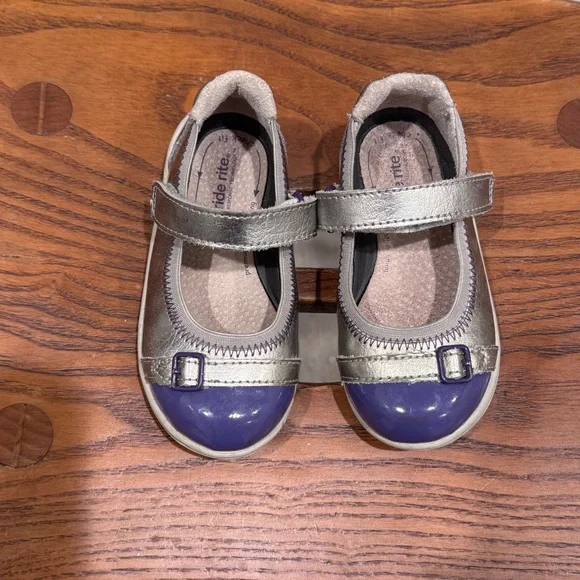 Stride Rite Chandra Leather Purple Cap Toe Mary Jane Toddler Girls Silver 6.5