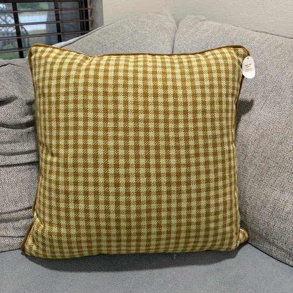 New 20x20 Gingham and Velvet Reverse Throw Pillow Olive Threshold w Studio McGee
