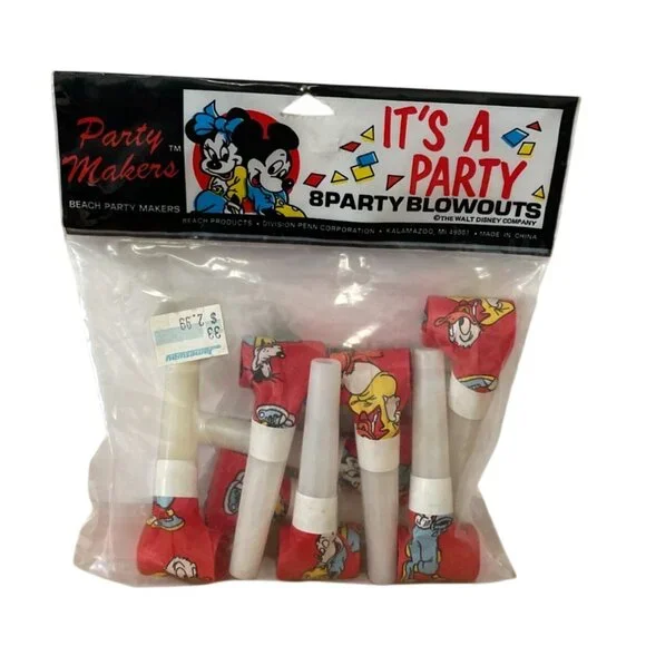 Vtg Beach Disney Mickey and Friends Birthday Party Blowouts Set of 8 New 1980s
