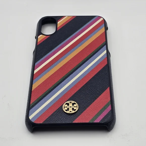 Tory Burch Diagonal Striped Vibrant Multicolor Hardshell Phone Case iPhone X