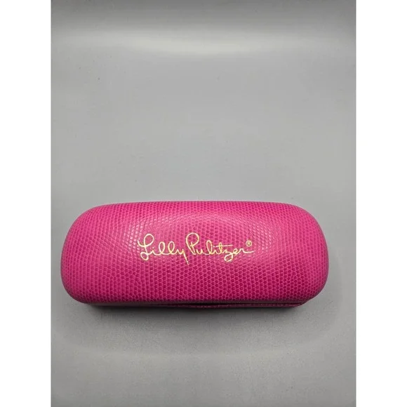 Lilly Pulitzer Hot Pink Clamshell Eyeglass Case‎ Hard Shell with Blue Lining