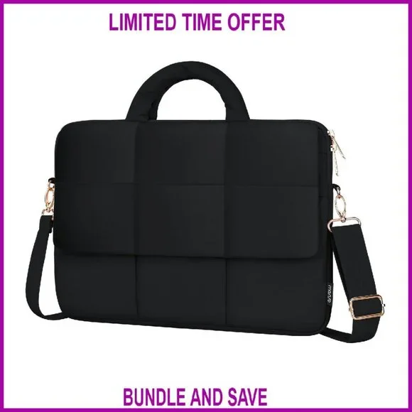 Puffy Laptop Shoulder Bag Quilted Messenger with Multiple Pockets