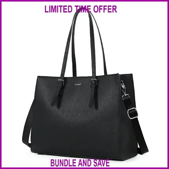 Large 15.6 Inch Laptop Tote Bag with Multiple Compartments & Adjustable Strap