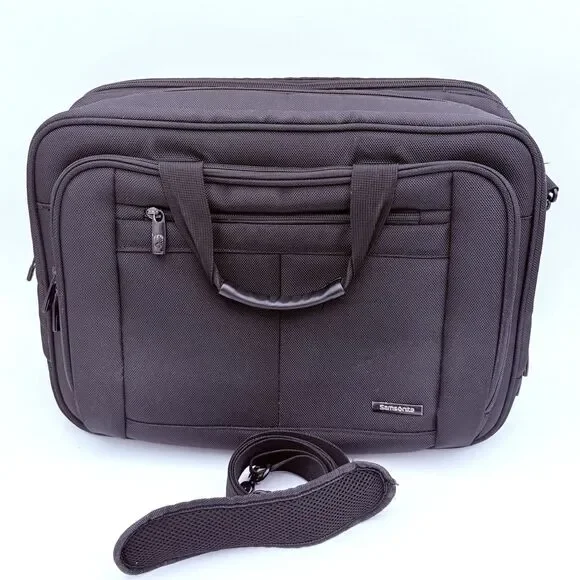Samsonite Expandable Black Laptop Briefcase Bag Shoulder Strap Padded Softshell