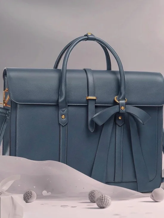 Elegant Blue Bow-Accent Laptop Tote Bag
