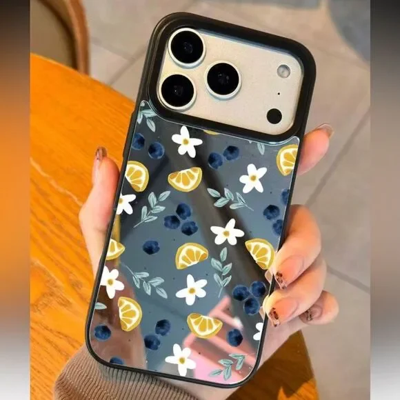 Free People Black Phone Case with Yellow Lemon & White Floral Print