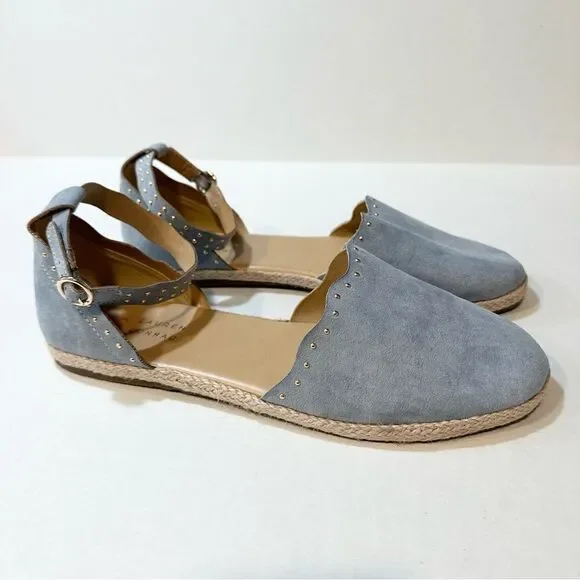 LC Lauren Conrad Sandals Steel Blue Gray Faux Suede Ankle Strap Size 10