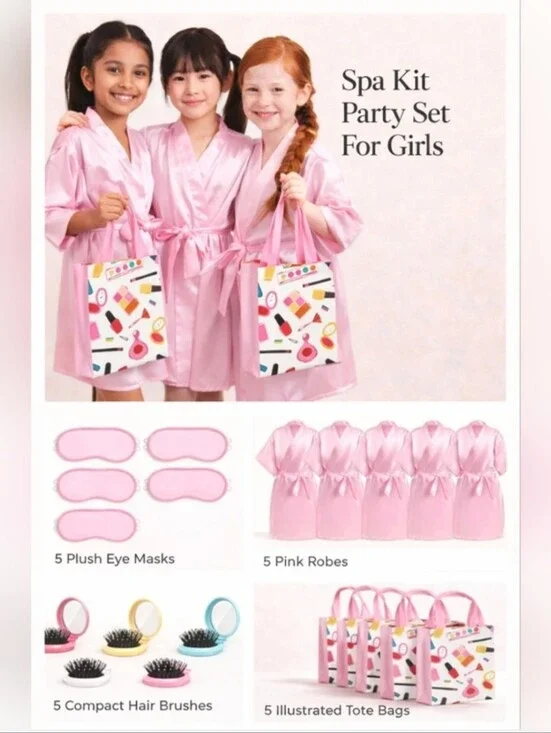 Girls' Pink Spa Party Robe & Gift Bag Set - 5-Pack Size 12