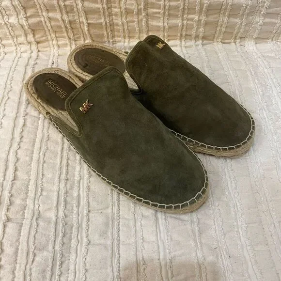 Michael Kors Hastings Olive Espadrille Slide Suede Women Size 9