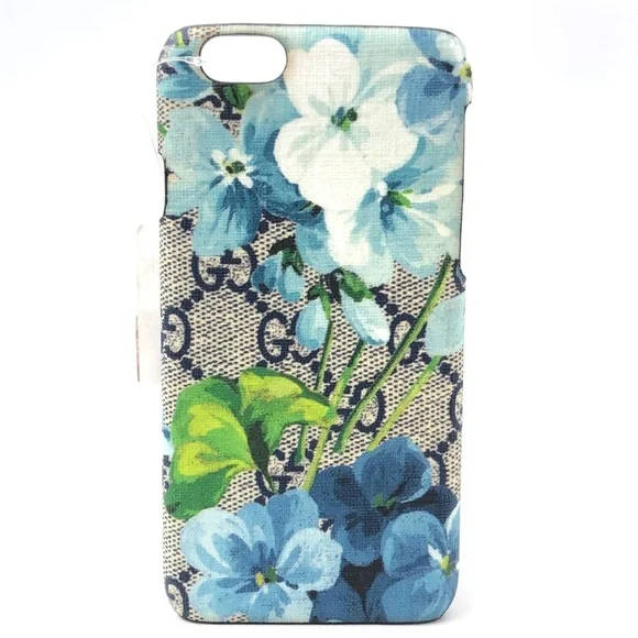 GUCCI Beige Blue Floral GG Monogram Logo Apple IPhone6 Phone Case NEW