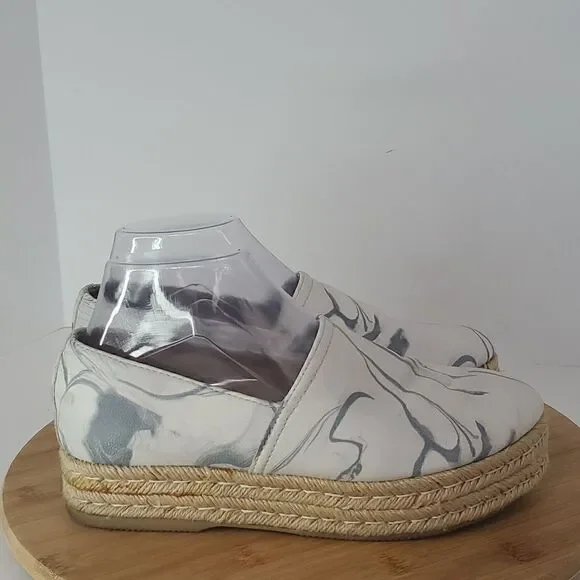 Naturalizer Thea Blue Marble Leather Espadrille Platform Shoes Size 7W