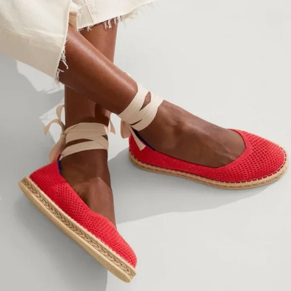 NEW ROTHYS Boardwalk Red Wrap Espadrilles Flats Slip Ons