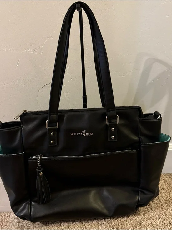 White Elm Black Laptop Tote with Tassel Zip Pocket