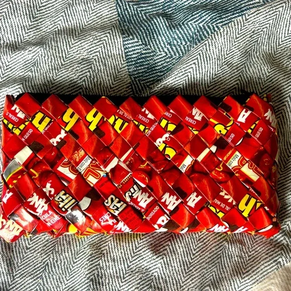 NEW Handmade in Nigaragua Recycled Candy Wrapper Clutch - Red