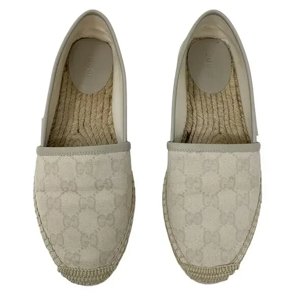 Gucci GG Supreme Monogram Canvas Espadrille Flats Cream Beige EU 37.5