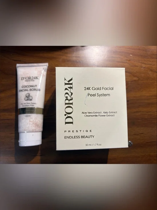 NIB D'OR24K Prestige 24K Gold Facial Peel System & Coconut Scrub Set