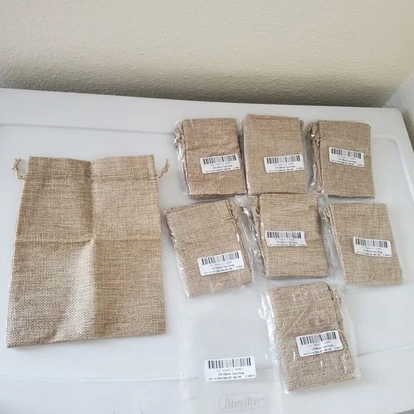 8 Pack Burlap Drawstring Gift Bags 15x20cm Natural Tan Jute Favor Pouches