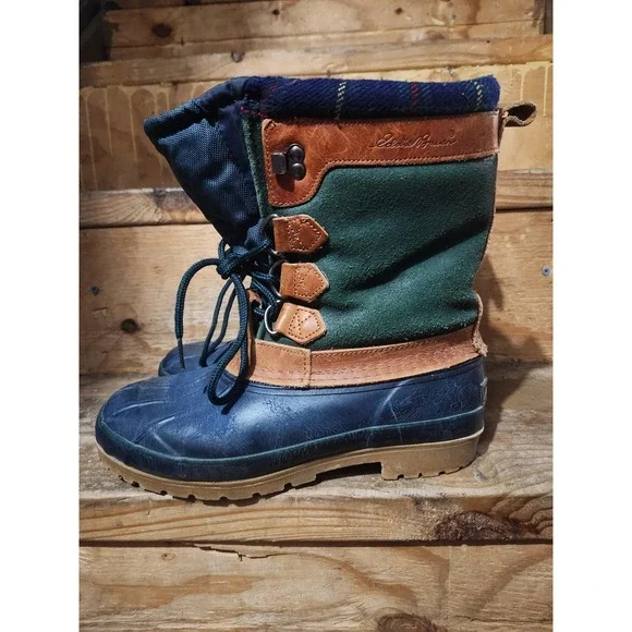 Eddie Bauer Snow Boots Mens Size 8 Multicolor‎ Plaid Leather Winter Insulated