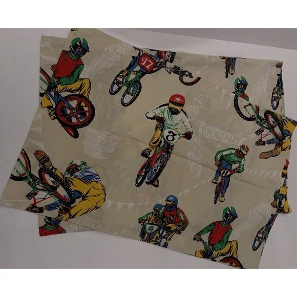 Vintage BMX Dirt Bike Novelty Pillowcase Set 2 Motocross‎ Racing 80s Retro Print