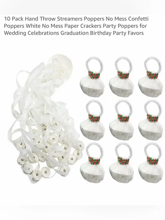 White No-Mess Paper Party Poppers 70+ Streamers Celebration