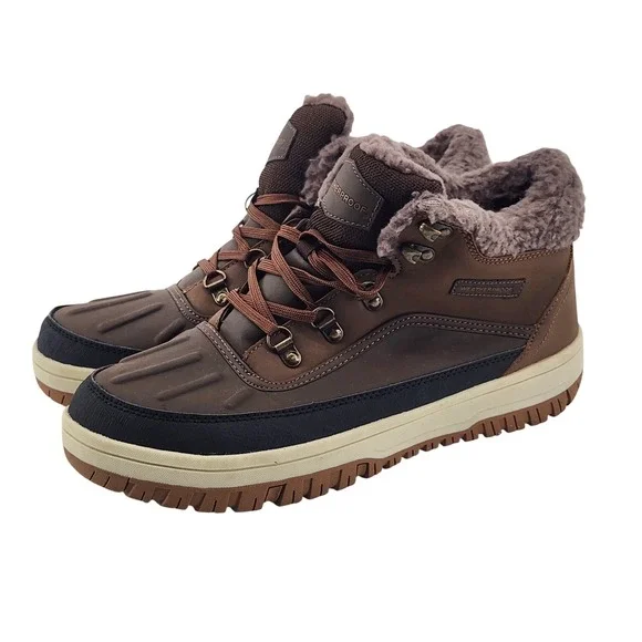 Weatherproof‎ Slope Duck Boots Mens 11 Brown Faux Fur Lined Waterproof NWOT