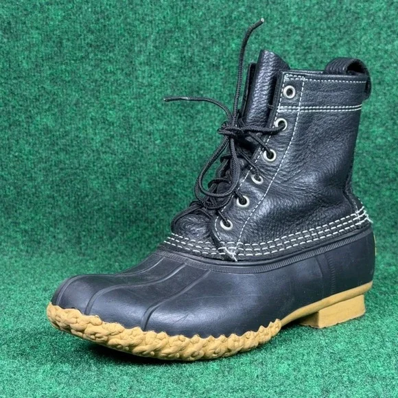 LL Bean Boots 8‎ Inch Black Tumbled Leather Duck Boots Mens 8 M USA Made 06009