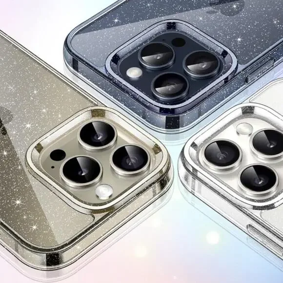 JETech Case for iPhone 15 Pro Max Shock-Absorption Bumper Cover HD Clear Glitter